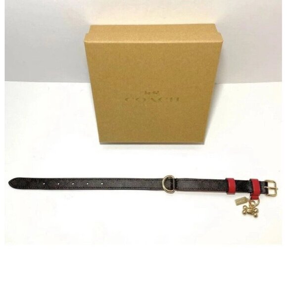 Coach Dog Collar + Apple AirTag Tracker! Brown Red Signature C Size Large - Picture 6 of 10